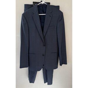 $799 Parkhall Prestige Angelico Italian Suit Mens 40 R 34 100% Wool Blue Plaid